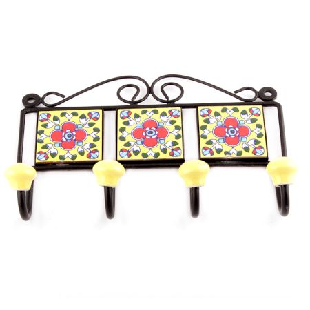 Yellow And Red Floral Tiles Hooks